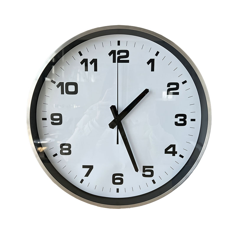 Relógio de tempo analógico PoE de rede IP redondo de alumínio prateado de 15 polegadas