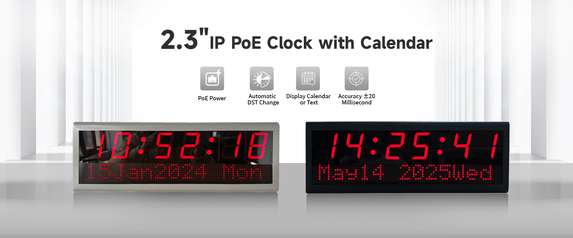 Relógio digital IP PoE com calendário